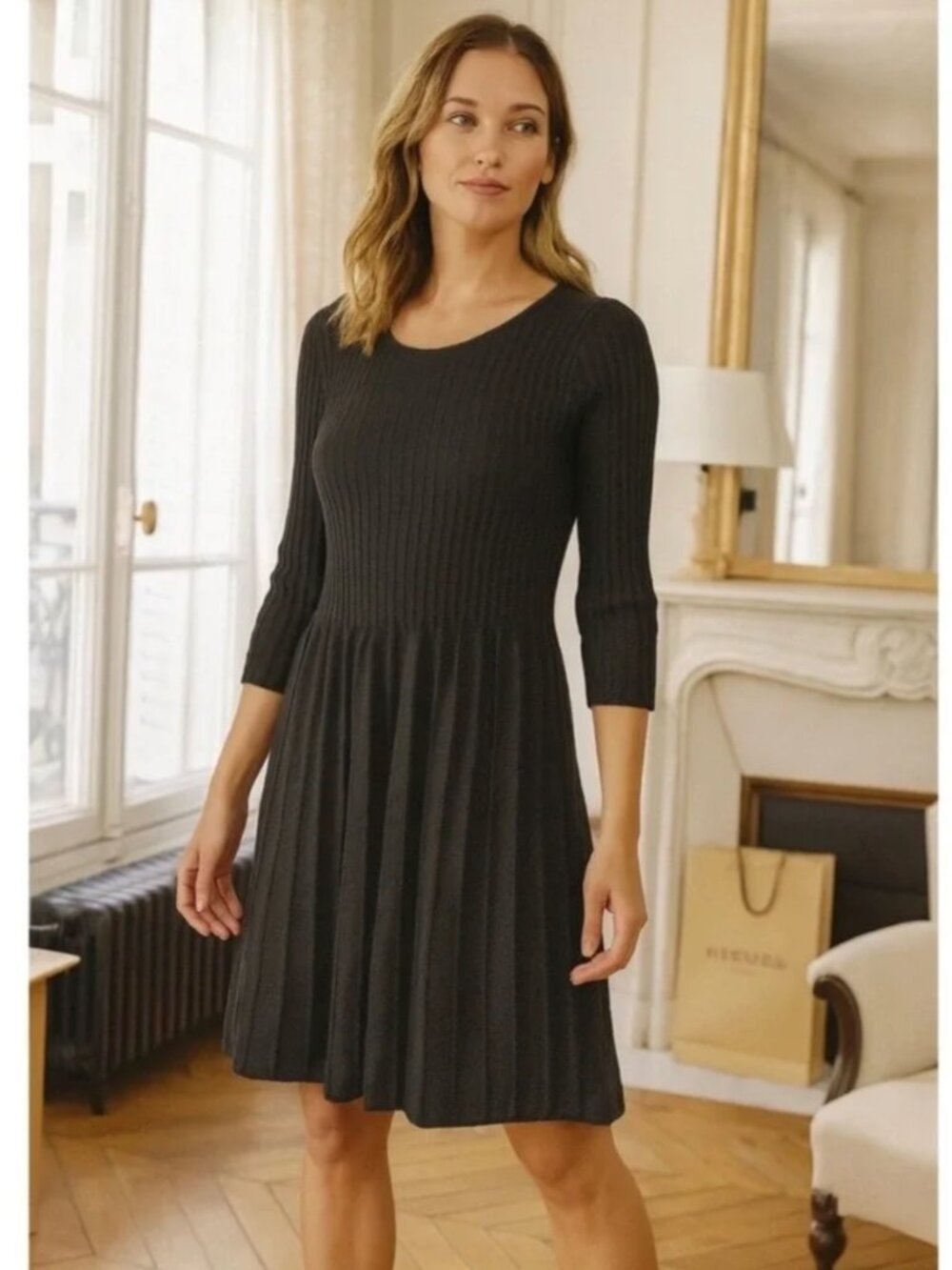 Eileen Fisher Ribbed Wool Knit Dress  M